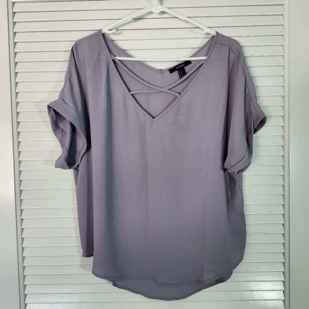Forever 21 Purple Flutter Sleeve Blouse